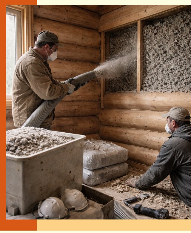 Утепление дома из бруса эковатой в Североуральске