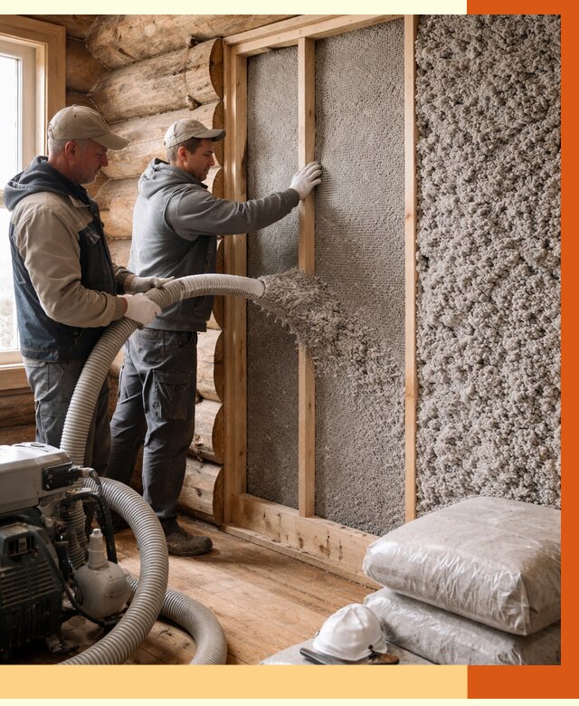 Утепление бревенчатого дома эковатой в Североуральске от 2833 руб. | ТепломастерСву