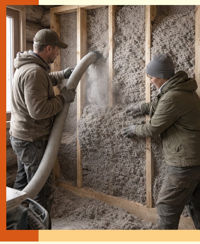 Утепление бревенчатого дома эковатой в Североуральске