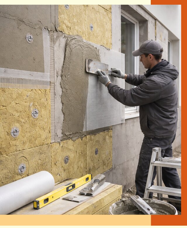 Утепление фасада под штукатурку в Североуральске от 4326 руб/м2 — монтаж пенопластом и минватой | ТепломастерСву