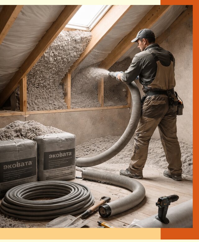Утепление мансарды эковатой в Североуральске от 2266 руб/м2 — монтаж, задувка, цена | ТепломастерСву