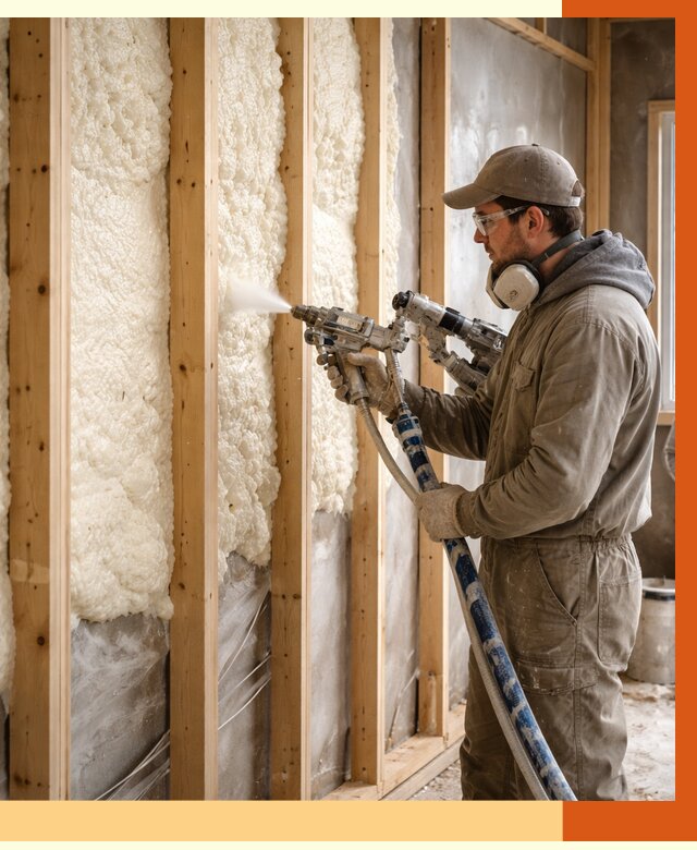 Утепление каркасной стены ППУ в Североуральске от 4378 руб./м2 под ключ | ТепломастерСву