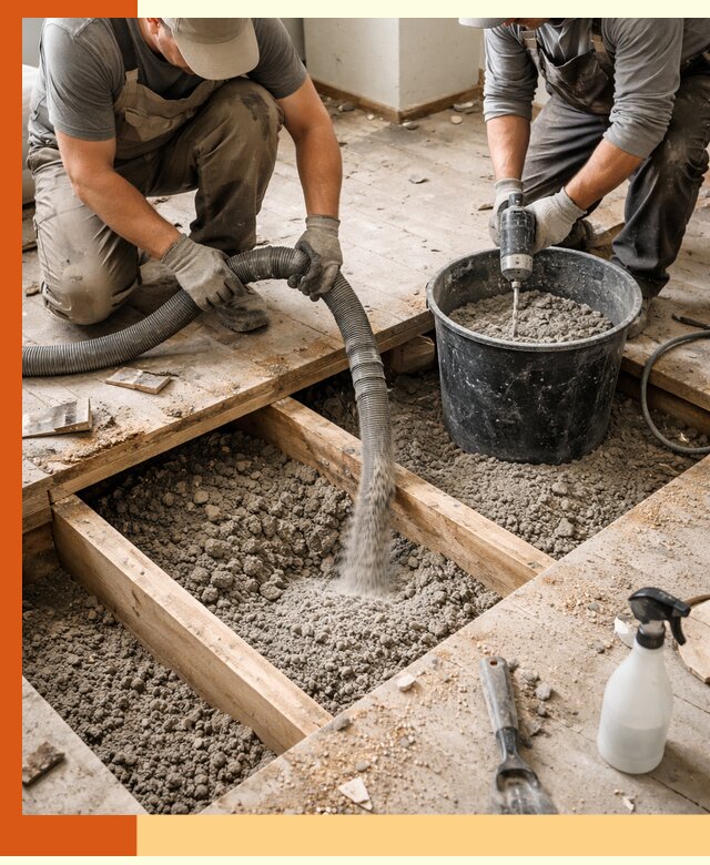 Заполнение пустот пола в Североуральске полиуретаном и пенополистиролом