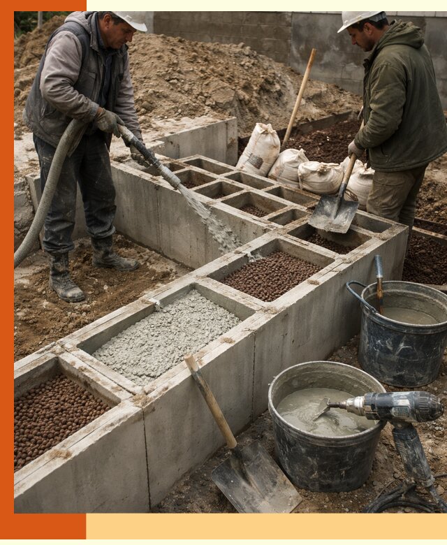 Заполнение полостей фундамента в Североуральске герметичным утеплением и повышением прочности