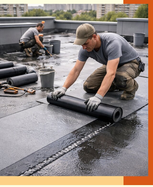 Гидроизоляция плоской кровли в Североуральске от 4635 руб./м2 — профессионально | ТепломастерСву